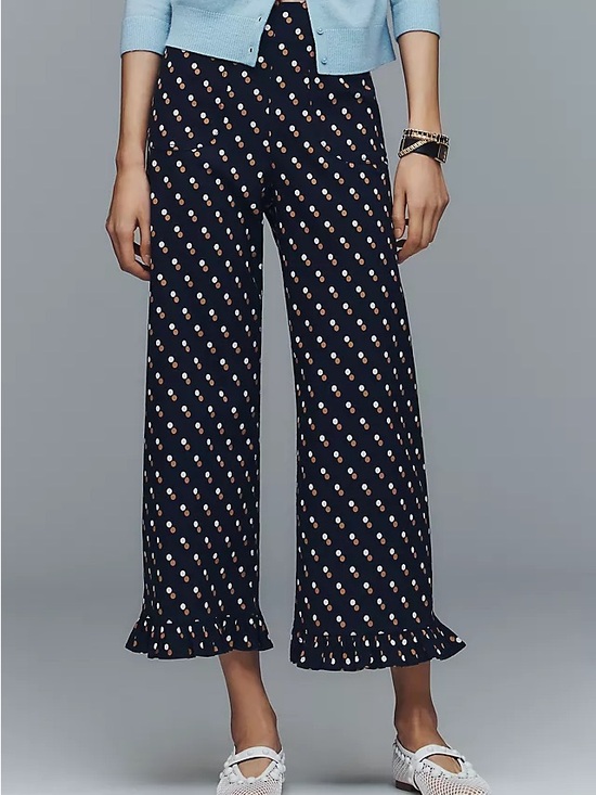 Maeve Pants - Maeve Colette Ruffle-Hem Crop Wide-Leg Pants